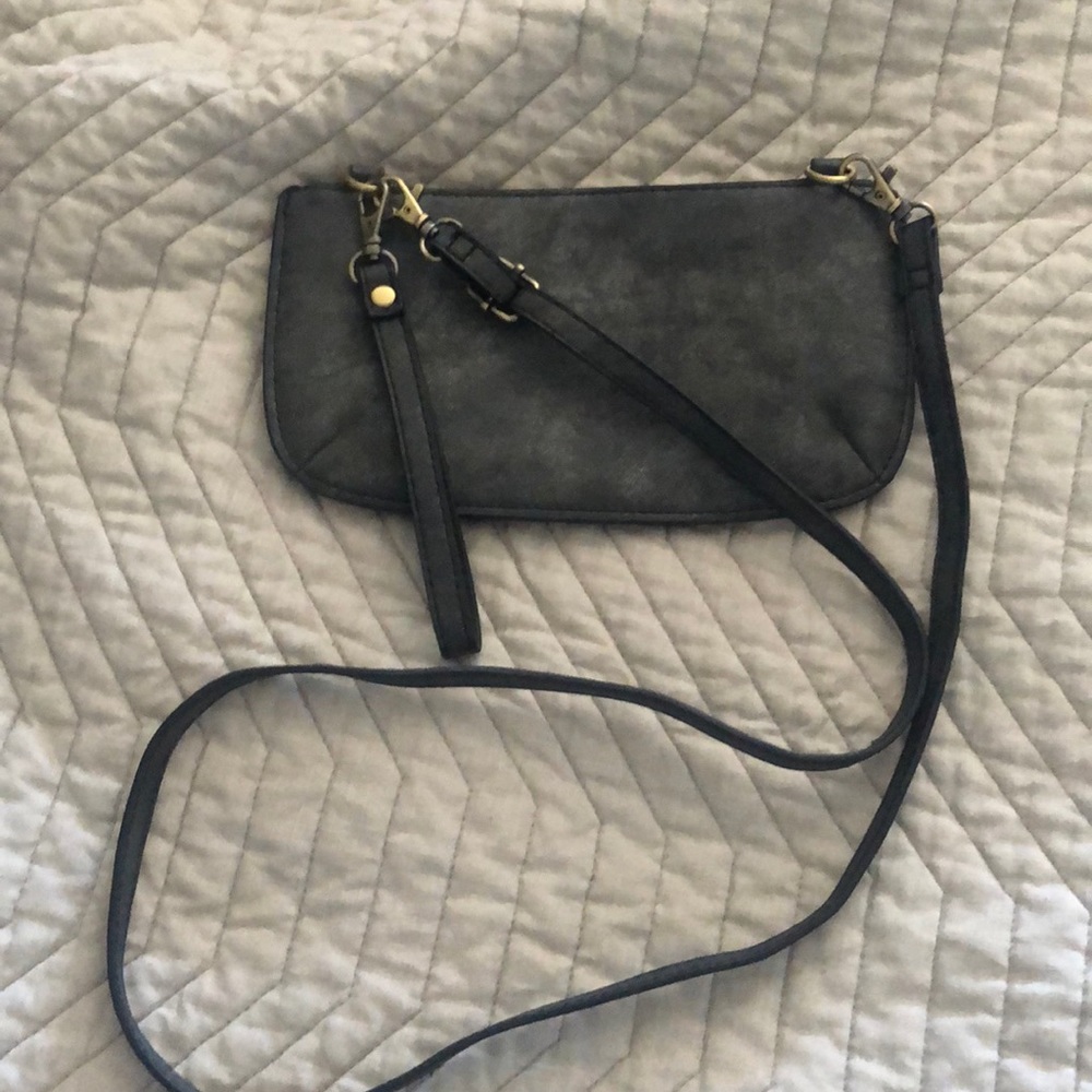 Gray (faux) leather crossbody purse